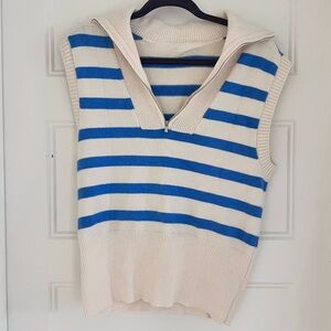 Striped Sleeveless Sweater with Unique Collar